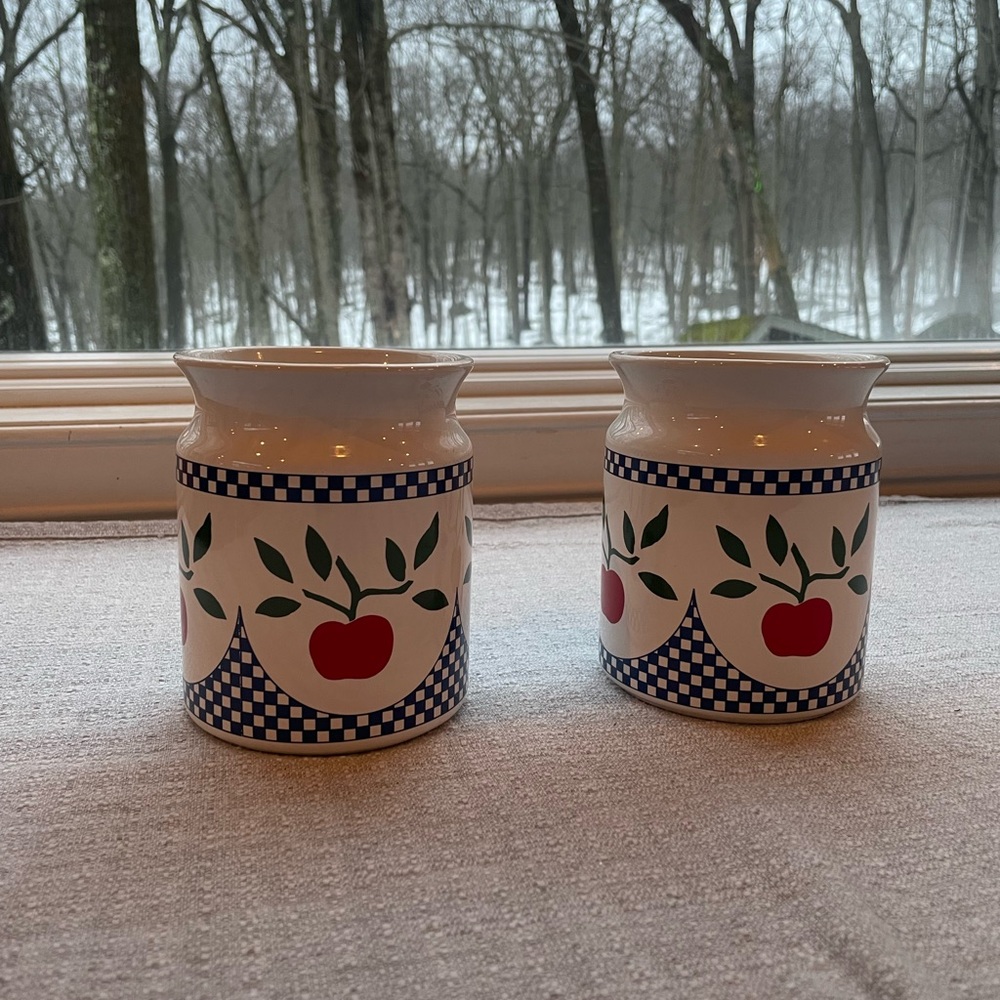 Rosenthal Netter Inc. White Ceramic Canister Pair with Blue Logo Marking